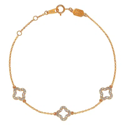 Pre-owned Suzy Levian 14k Rose Gold White Diamond Clover By The Yard Station Bracelet