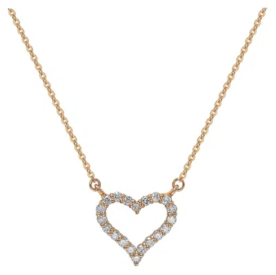 Pre-owned Suzy Levian 14k Rose Gold White Diamond Heart Necklace