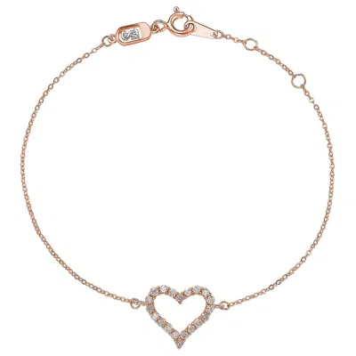 Pre-owned Suzy Levian 14k Rose Gold White Diamond Heart Solitaire Bracelet