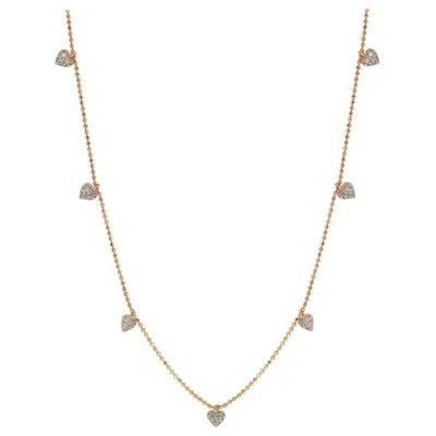 Pre-owned Suzy Levian 14k Rose Gold White Diamonds Heart Station Necklace