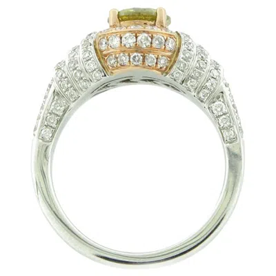 Pre-owned Suzy Levian 14k Two-tone White And Rose Gold Yellow-green & White Diamond Ring