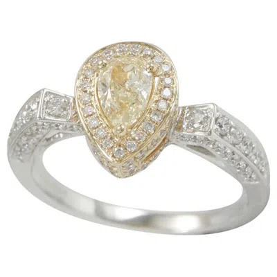 Pre-owned Suzy Levian 14k Two-tone White & Yellow Gold And Pear Cut Yellow Diamond Ring
