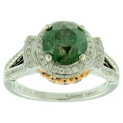 Pre-owned Suzy Levian 14k Two-toned White / Rose Gold Round Blue Diamond Bridal Halo Ring