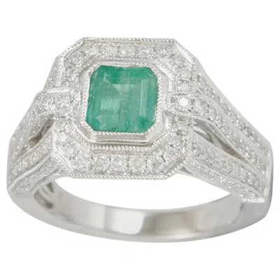 Pre-owned Suzy Levian 14k White Colombian Emerald 1.13ct Tdw Diamond Ring 'si1-si2, H-i'