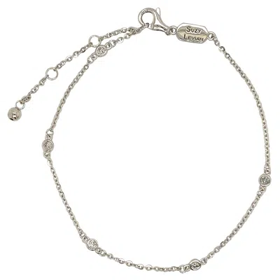 Pre-owned Suzy Levian 14k White Gold 0.10 Carat White Diamond Station Chain Bracelet