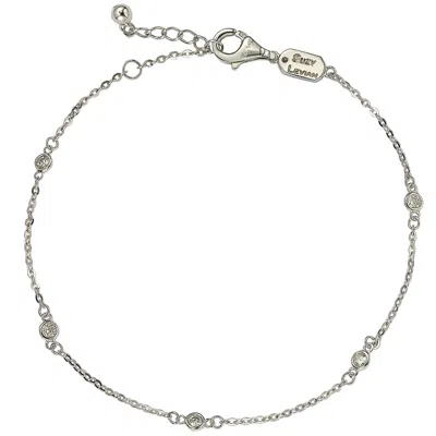 Pre-owned Suzy Levian 14k White Gold 0.15 Carat White Diamond Station Chain Bracelet
