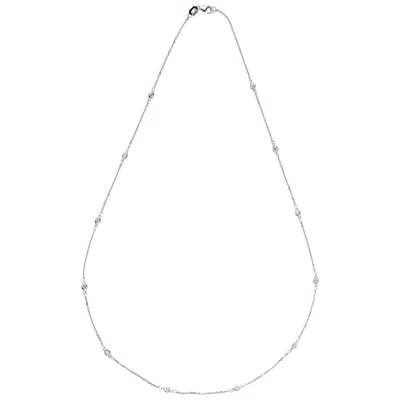 Pre-owned Suzy Levian 14k White Gold 0.33 Carat Bezel White Diamond Station Necklace