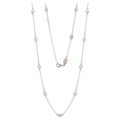 Pre-owned Suzy Levian 14k White Gold 0.80 Tdw Bezel Diamond Station Necklace