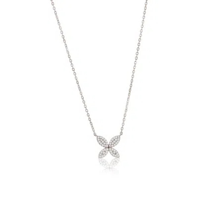 SUZY LEVIAN 14K WHITE GOLD .09 CTTW DIAMOND PAVE MARQUISE FLOWER NECKLACE