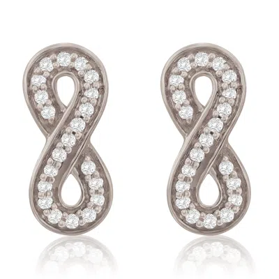 Suzy Levian 14k White Gold .10 Cttw Pave Diamond Infinity Stud Earrings In Metallic