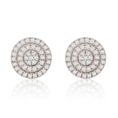 Suzy Levian 14k White Gold .17 Cttw Pave Diamond Round Stud Earrings In Multi