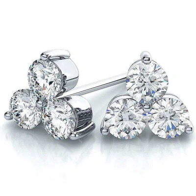 Suzy Levian 14k White Gold 3-stone Diamond Cluster 2/5ct Tdw Stud Earrings