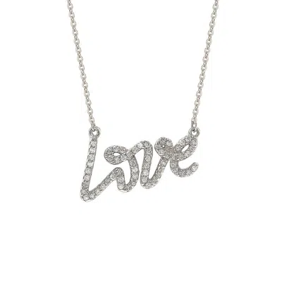 Suzy Levian 14k White Gold .30 Cttw Diamond Love Necklace In Silver