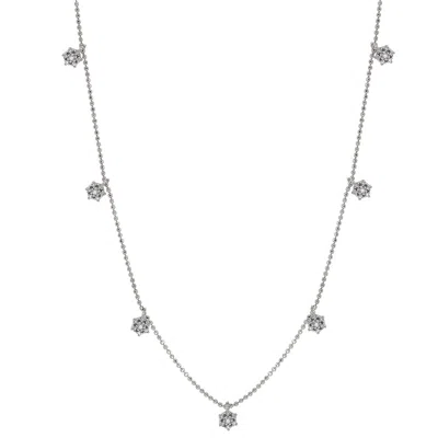 Suzy Levian 14k White Gold .30cttw Diamond Flower Station Necklace