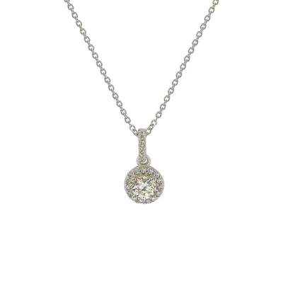 Suzy Levian 14k White Gold .35 Cttw Diamond Halo Pendant In Silver