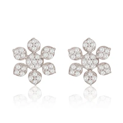 Suzy Levian 14k White Gold & .13 Cttw Diamond Pave Snowflake Earrings In Brown