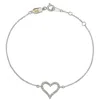 Suzy Levian 14k White Gold Pave Diamond Open Heart Bracelet In Silver