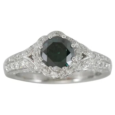 Pre-owned Suzy Levian 14k White Gold And Olive Round Green Diamond Bridal Flower Ring