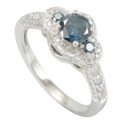 Pre-owned Suzy Levian 14k White Gold & Round Blue Diamond Halo Bridal Engagement Ring