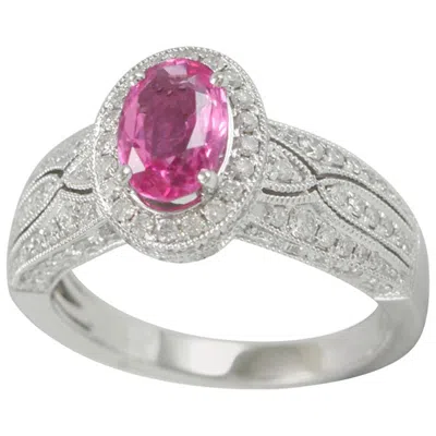 Pre-owned Suzy Levian 14k White Gold Oval Cut Pink Ceylon Sapphire And White Diamond Ring