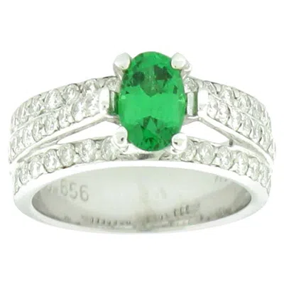 Pre-owned Suzy Levian 14k White Gold Oval-cut Tsavorite Garnet And White Diamond Ring