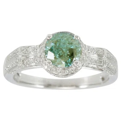Pre-owned Suzy Levian 14k White Gold Round Blue White Diamond Bridal Engagement Halo Ring