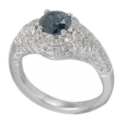 Pre-owned Suzy Levian 14k White Gold Round Blue White Diamond Bridal Engagement Ring