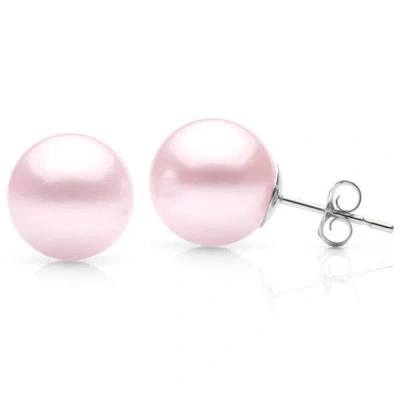 Suzy Levian 14k White Gold Round Pink Freshwater Pearls Stud Earrings - 7 Mm