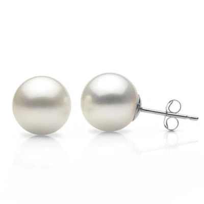Suzy Levian 14k White Gold Round White Freshwater Pearl Stud Earrings - 8 Mm