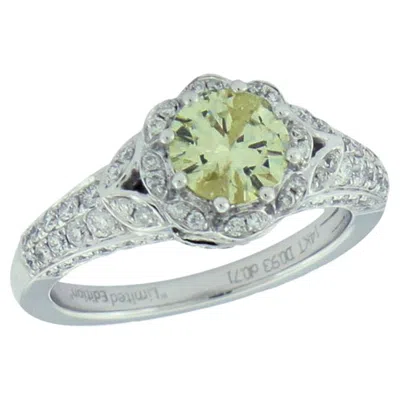 Pre-owned Suzy Levian 14k White Gold Round Yellow And White Diamond Bridal Flower Ring