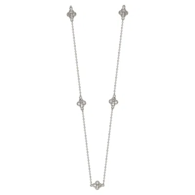 Pre-owned Suzy Levian 14k White Gold White Diamond 5 Clover By The Yard Station Necklace