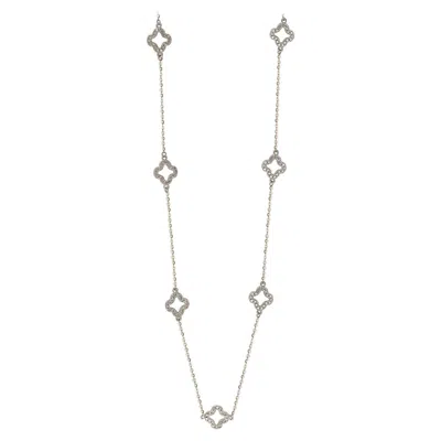 Pre-owned Suzy Levian 14k White Gold White Diamond 7 Clover By The Yard Station Necklace