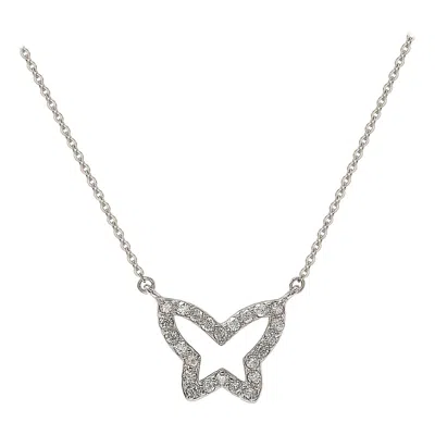 Pre-owned Suzy Levian 14k White Gold White Diamond Butterfly Necklace