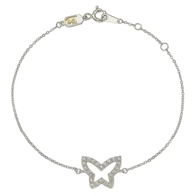 Pre-owned Suzy Levian 14k White Gold White Diamond Butterfly Solitaire Bracelet