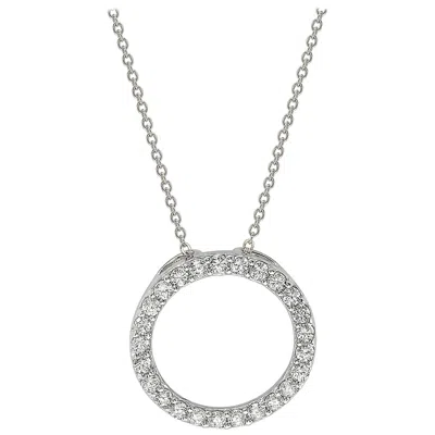 Pre-owned Suzy Levian 14k White Gold White Diamond Circle Pendant