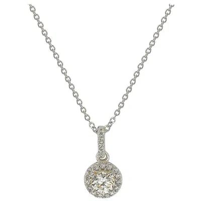 Pre-owned Suzy Levian 14k White Gold White Diamond Halo Pendant