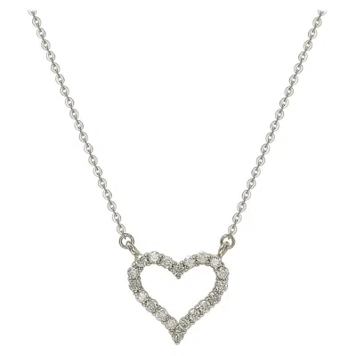 Pre-owned Suzy Levian 14k White Gold White Diamond Heart Chain Necklace