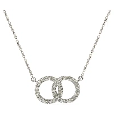 Pre-owned Suzy Levian 14k White Gold White Diamond Interlocking Circle Solitaire Necklace