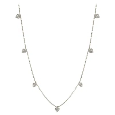 Pre-owned Suzy Levian 14k White Gold White Diamonds Heart Station Necklace