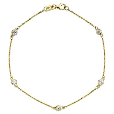 Pre-owned Suzy Levian 14k Yellow Gold 0.25 Carat White Diamond Station Bracelet