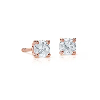 Suzy Levian 14k Yellow Gold 0.25 Ct. Tw. Diamond Stud Earrings In Pink