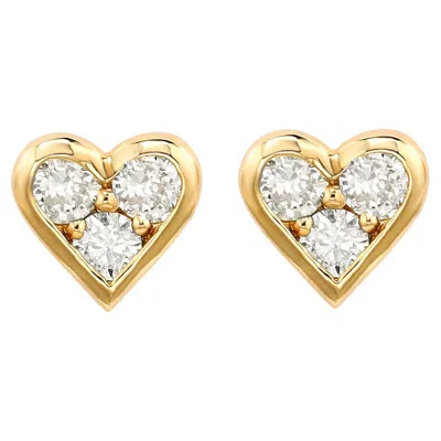 Pre-owned Suzy Levian 14k Yellow Gold 0.30 Cttw Diamond Heart Earrings