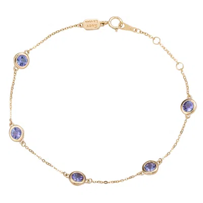 Suzy Levian 14k Yellow Gold 1.25 Cttw Round Cut Tanzanite Station Bracelet