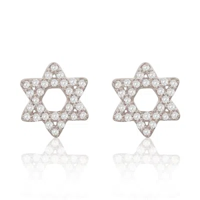 Suzy Levian 14k Yellow Gold .13 Cttw Diamond Pave Star Of David Stud Earrings In Metallic