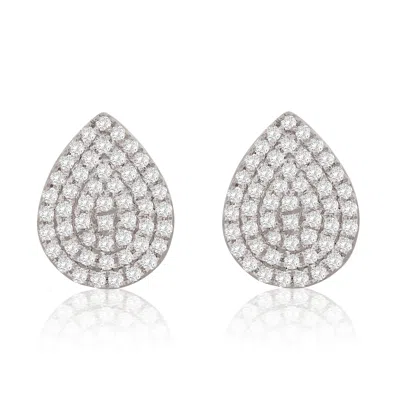 Suzy Levian 14k Yellow Gold .20 Cttw Diamond Pave Pear Shape Stud Earrings In White
