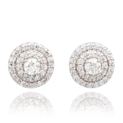 Suzy Levian 14k Yellow Gold & .60cttw Diamond Double Halo Stud Earrings In Silver