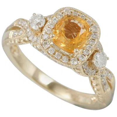 Pre-owned Suzy Levian 14k Yellow Gold Cushion-cut Natural Yellow Sapphire And Diamond Ring