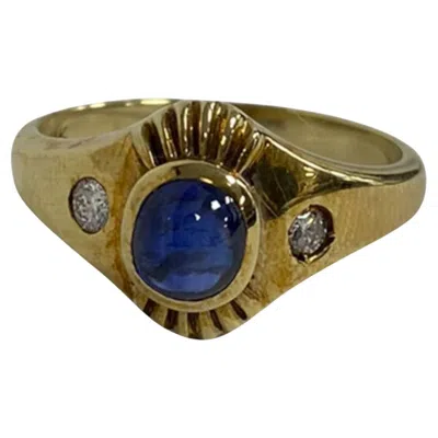 Pre-owned Suzy Levian 14k Yellow Gold Oval-cut Sapphire And Diamond Vintage Ring