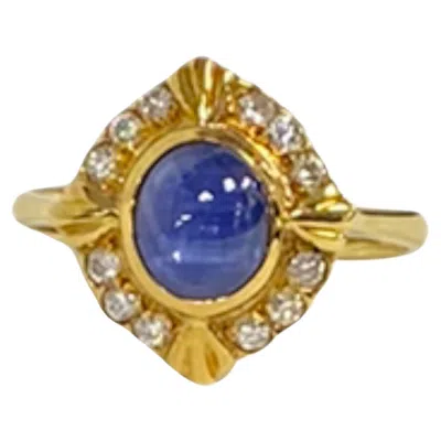 Pre-owned Suzy Levian 14k Yellow Gold Oval-cut Sapphire And Diamond Vintage-inspired Ring