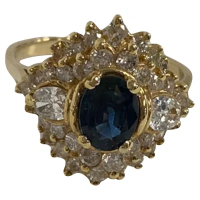 Pre-owned Suzy Levian 14k Yellow Gold Oval-cut Sapphire And White Diamond Vintage Ring